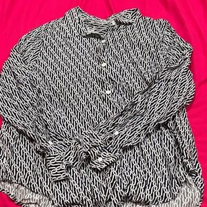 Black and White Patterned Button-Up Shirt